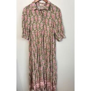 Natural Life Rebecca Midi Dress L Tiered Floral Boho Babydoll Flowy Peasant